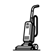 Upright vacuum cleaner icon, flat vector design in black and white 