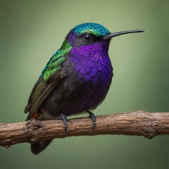Obraz premium Violet-capped Woodnymph bird on piece of wood