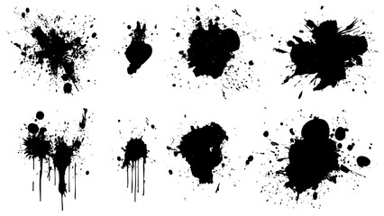 Abstract black ink splashes isolated on a white background for creative design projects