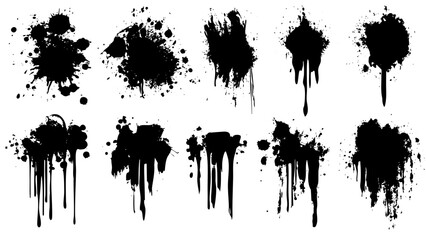 Various black ink splatters showcasing unique patterns and textures for artistic use