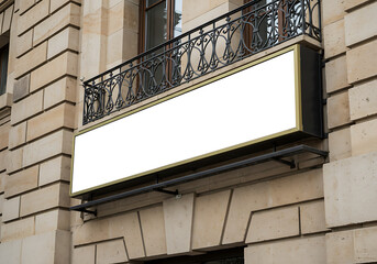 Obraz premium Blank store sign mockup building facade for branding and advertising