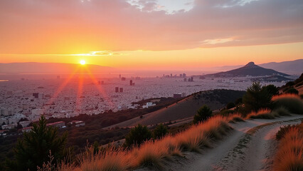 athens seen acrpoli hill sunset panoramic view city