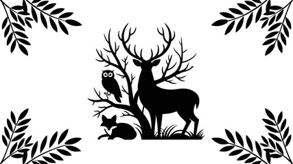 Fototapeta premium Deer Silhouette in a Forest Scene