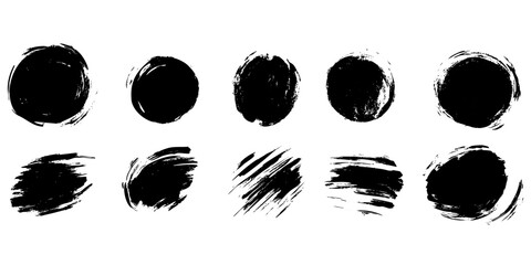 Various brushstroke textures in black on a white background for design purposes