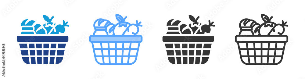 Poster grocery item icon set multiple style collection