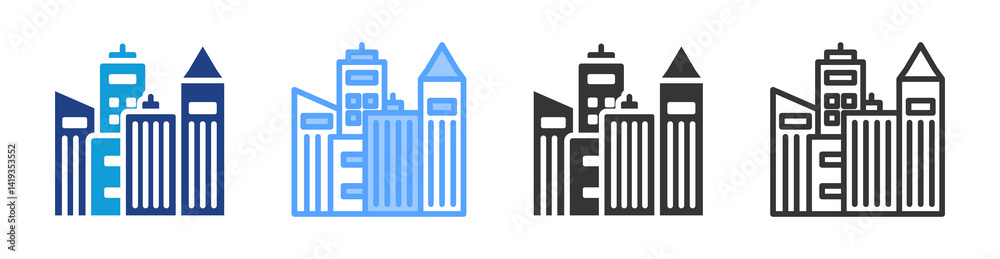 Poster cities icon set multiple style collection
