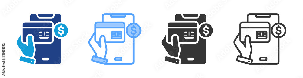 Poster pay online icon set multiple style collection