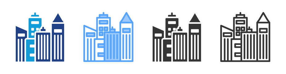 Cities icon set multiple style collection