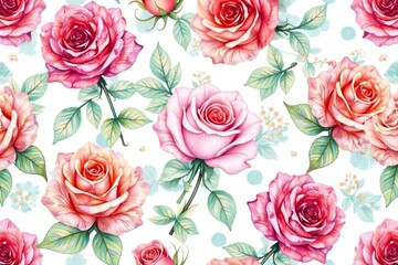 Delicate watercolor roses, repeating seamlessly , petals, romantic