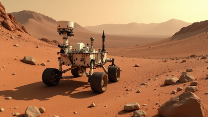 mars rover explores red planet terrain high definition camera
