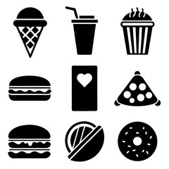Craft a Balanced Black and White Icon Collection of Fast Food Favorites.