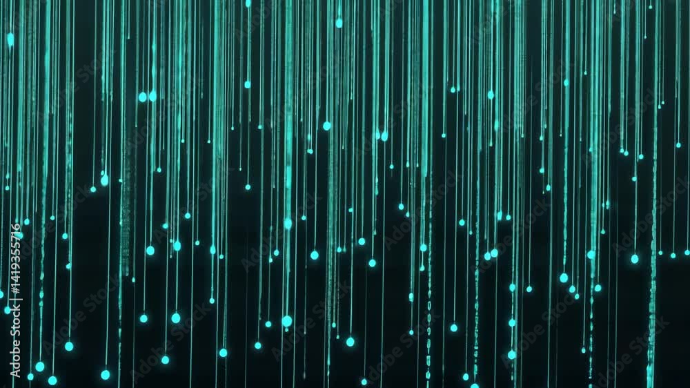Wall mural digital rain drops creating a mesmerizing visual display at night