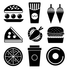 Design a Professional Set Monochrome Fast Food Icons.