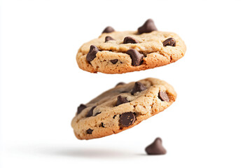 a chocolate chip cookie is falling into the air