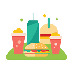 Summer Picnic Scene Blanket Sandwiches Beverages Minimalist Vector Illustration  