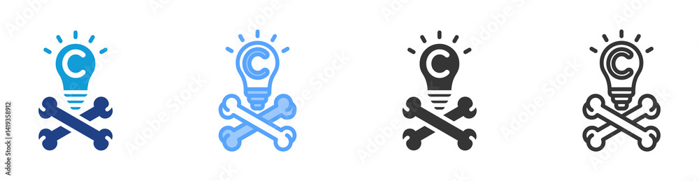 Poster copyright piracy icon set multiple style collection