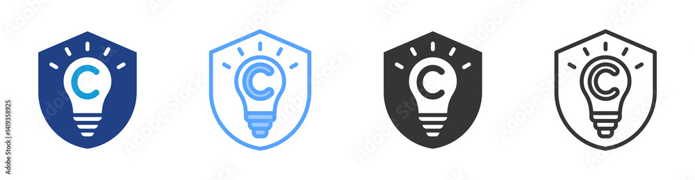 Poster copyright protection icon set multiple style collection