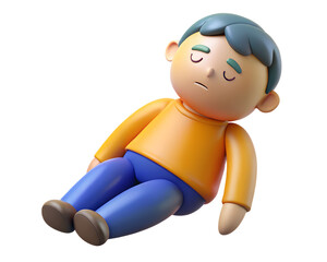Depressed 3d cartoon boy illustration isolated on white background for digital use