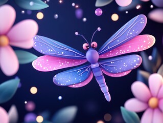Fototapeta premium Delicate dragonfly, flowers, soft light