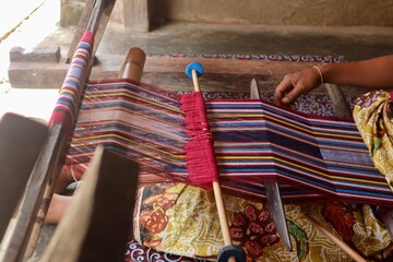 Handwoven Fabric Vibrant Colors  Traditional Craftsmanship on a Loom