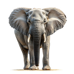 Fototapeta premium Majestic african elephant standing tall isolated on white background full body shot