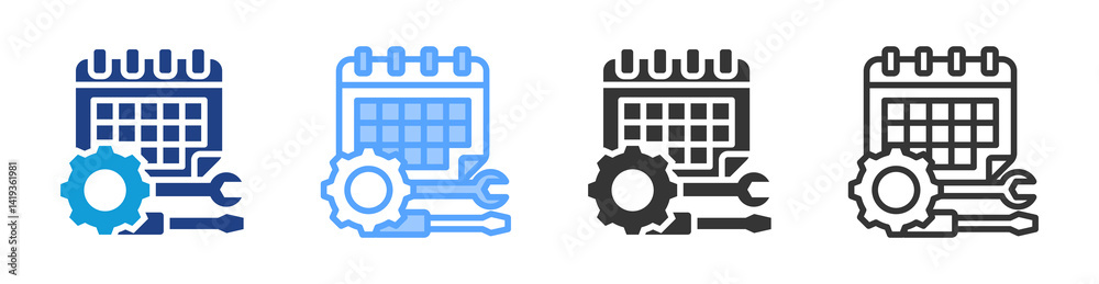 Poster scheduled maintenance icon set multiple style collection