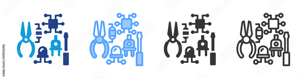 Aufkleber Electronic Components icon set multiple style collection