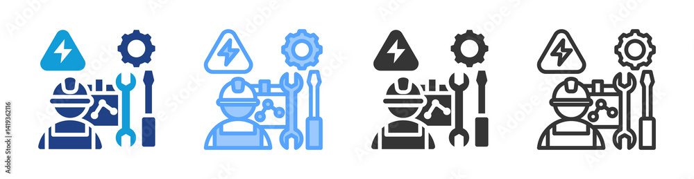 Poster Mechanical icon set multiple style collection