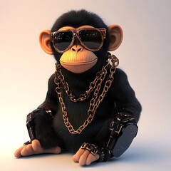 Stylish techno monkey wearing chains and sunglasses with a cool vibe