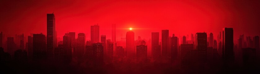 Obraz premium Sunset over a futuristic cityscape urban setting digital art vibrant red atmosphere aesthetic perspective