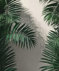 Obraz premium Deep emerald palm leaves, intricate veins, shadows play, tropical leaf, emerald, green