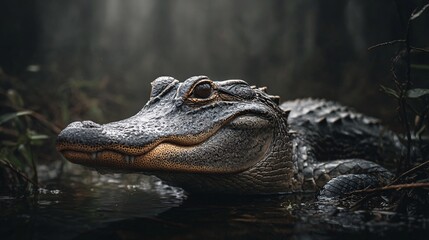 Obraz premium Close-Up of an Alligator's Head Emerging from Murky Water