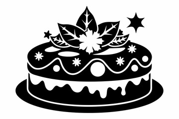 christmas cake silhouette line art vector illustration