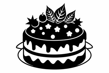 christmas cake silhouette line art vector illustration