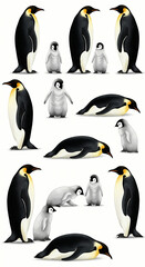 Obraz premium Penguin Family Set Isolated on White Background