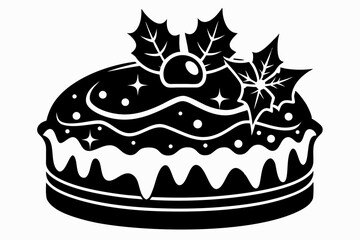 christmas cake silhouette line art vector illustration