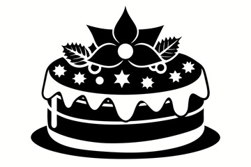 christmas cake silhouette line art vector illustration
