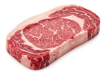 Obraz premium A raw ribeye steak with marbling isoleted on white background