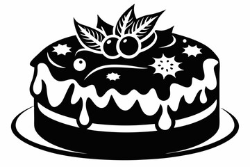 christmas cake silhouette line art vector illustration
