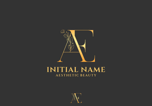 Letter AE Beauty Logo with Flourish Ornament Luxury