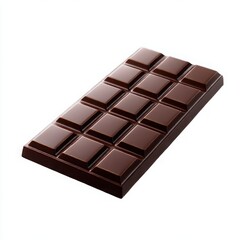 Obraz premium Close up view of a dark chocolate bar with square segments on a plain white background surface
