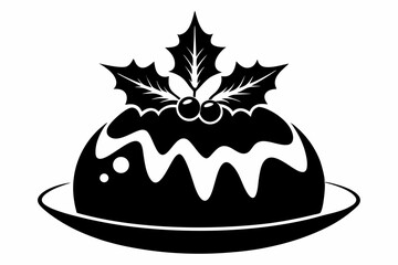 christmas pudding silhouette line art vector illustration