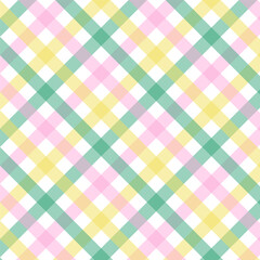 Multicolor gingham seamless pattern.Checkered tartan plaid repeat pattern in green yellow pink white.Geometric vector illustration background wallpaper.
