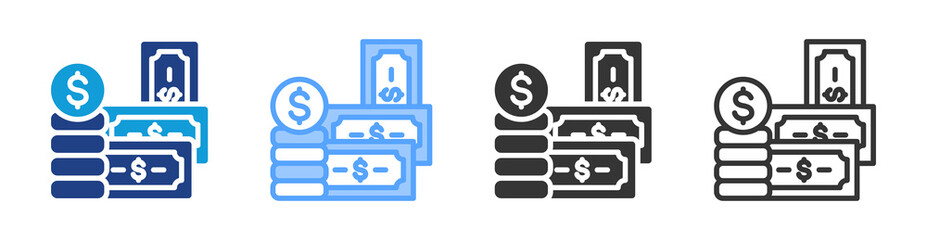 Money icon set multiple style collection