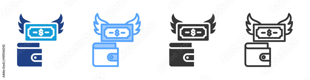 Poster spending money icon set multiple style collection