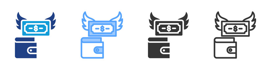Spending Money icon set multiple style collection