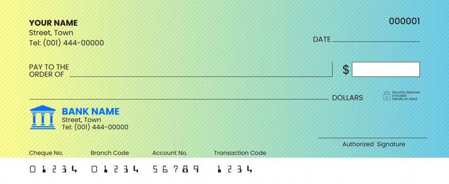 Gradient blank check template vector format, bank cheque design