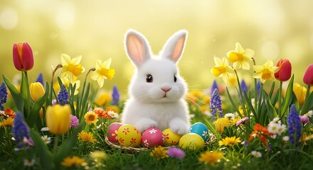 Fototapeta premium Adorable Easter Bunny Amidst Spring Blossoms