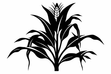 corn plant silhouette line art vector illustration