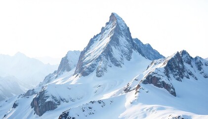 Snow-covered mountain peak against bright white sky, cold, naturephotography, snowscape